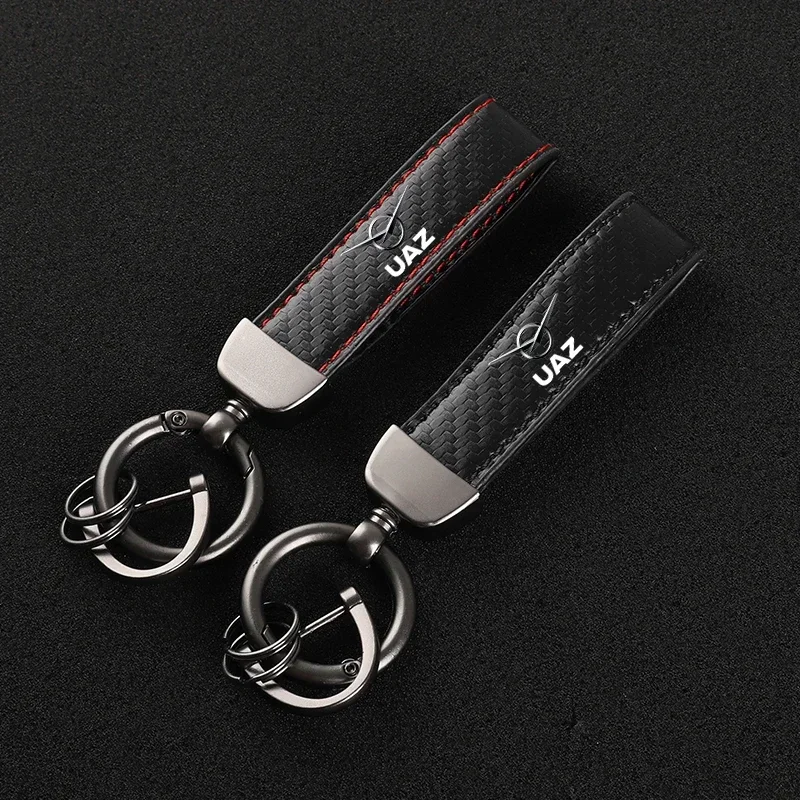 New Car Keychain Buckle Jewelry carbon fiber Leather Keychain for UAZ car accessories