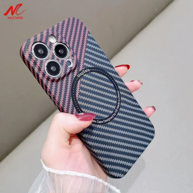 For iPhone 13 16 Magsafe Case Buesiness Carbon Fiber Slim Matte Hard Magnetic Phone Cases for iPhone 11 12 13 14 15 Pro Max Plus
