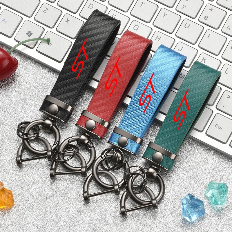 Leather Keyrings Carbon Fiber Car Keychain Accessories For Ford Focus ST Mk3 Fiesta Mk7 Ranger Mondeo Mk4 S-MAX Kuga Mustang