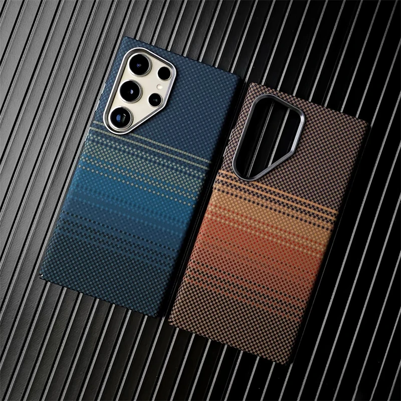 Luxury Carbon Fiber Texture MagSafe Case For Samsung Galaxy S25 S24 S23 Ultra Plus Wireless Charging Alloy Lens Shockproof Cover