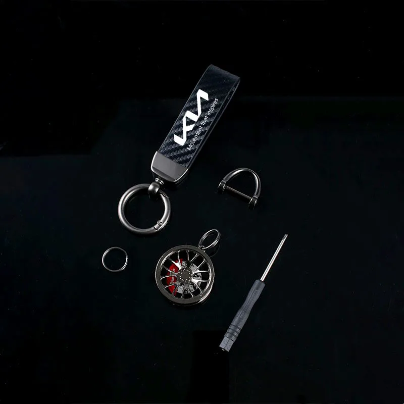 Carbon fiber textured keychain with car wheel decorations Premium leather keychain Suitable for K3 K5 K9 CEED RIO
