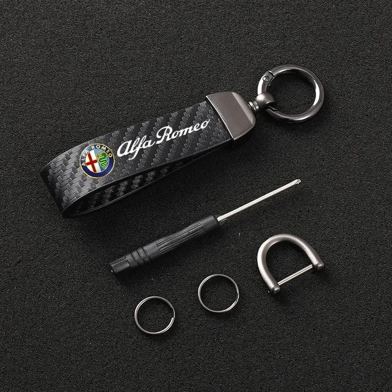 Car Carbon Fiber Keychain Decorative Pendant Keychain for Alfa Romeo 159 147 156 166 Giulietta Giulia Mito Spider